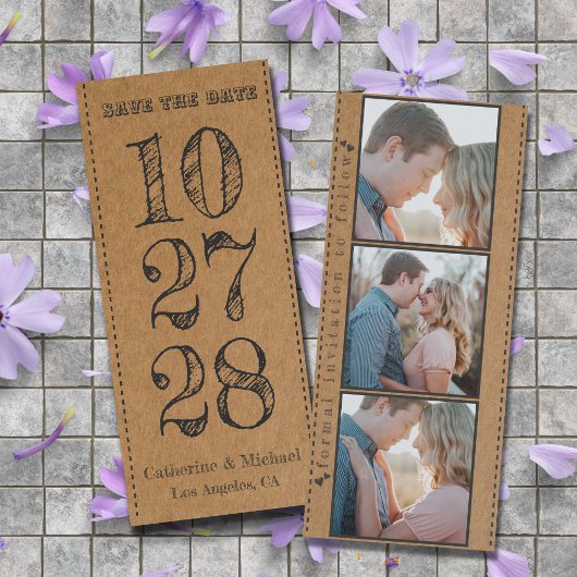 Bruin karton Rustic Trendy Three Foto Save The Date