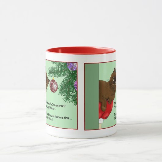 Bruin Kerstmis Ornament Grappige Kat Mok (Midden)