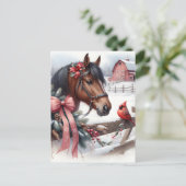 Bruin kerstpaard en kardinaal gepersonaliseerd briefkaart (Staand voorkant)