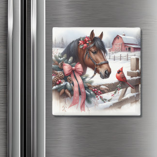 Bruin kerstpaard en kardinaal magneet