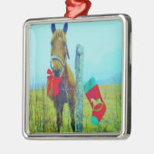 Bruin kerstpaard metalen ornament (Links)