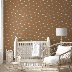 Bruin-Kleurrijke Triangel Patroon Wallpaper Behang