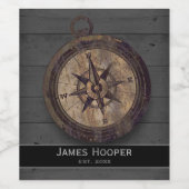 bruin kompas wijn etiket (Enkel label)