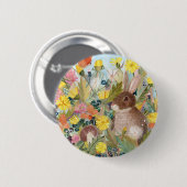 Bruin konijn en paardenbloemen Button (Voorkant /achterkant)