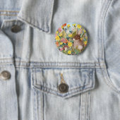 Bruin konijn en paardenbloemen Button (In situ)