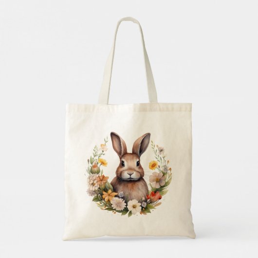 Bruin konijn met voorjaarsbloemen tote bag (Achterkant)