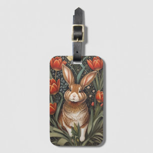 Bruin Konijn Rode Tulpen William Morris Geïnspiree Bagagelabel