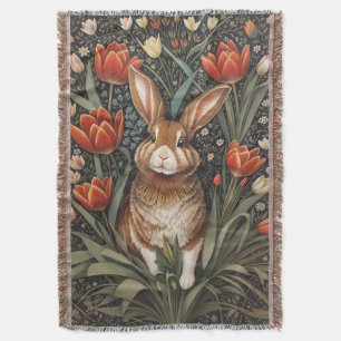 Bruin Konijn Rode Tulpen William Morris Geïnspiree Deken