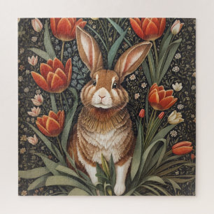 Bruin Konijn Rode Tulpen William Morris Geïnspiree Legpuzzel