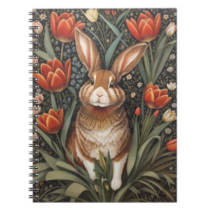 Bruin Konijn Rode Tulpen William Morris Geïnspiree Notitieboek