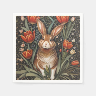 Bruin Konijn Rode Tulpen William Morris Geïnspiree Servet