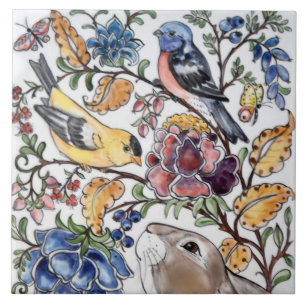 Bruin Konijntje Vogel Bloemen Top Faces L Tegeltje