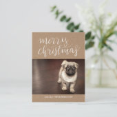 Bruin Kraftpapier Vrolijk kerstscript | Foto Feestdagenkaart (Staand voorkant)