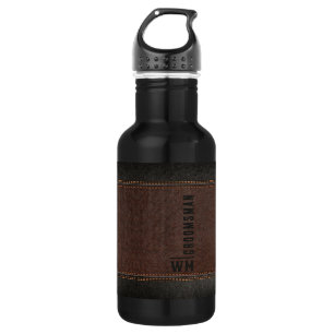 Bruin kunstleder Monogram Groomsman Gift Waterfles