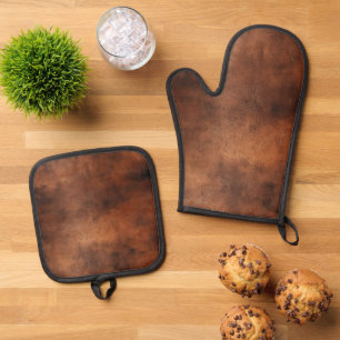 Bruin kunstleder ovenwant & pannenlap set