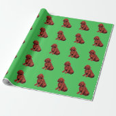 Bruin Labradoedle Pattern Green Wrapping Paper Cadeaupapier (Uitgerold)