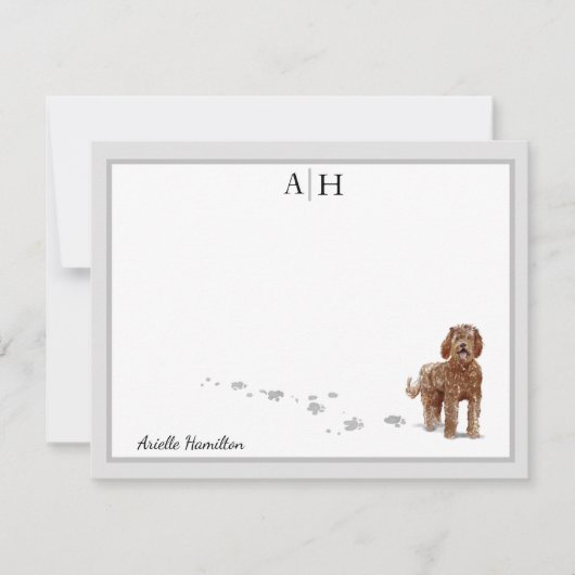Bruin Labradole Dog Gray Border Monogram Aangepast Notitiekaartje (Voorkant)