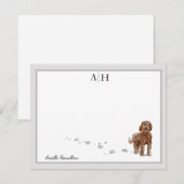 Bruin Labradole Dog Gray Border Monogram Aangepast Notitiekaartje (Voorkant / Achterkant)