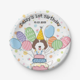 Bruin Labradoodle Dog Verjaardagsfeestje Papieren  Bordje