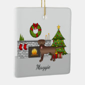 Bruin labrador Retriever - feestelijke kerstruimte Keramisch Ornament (Rechts)