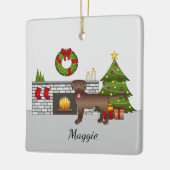 Bruin labrador Retriever - feestelijke kerstruimte Keramisch Ornament (Links)
