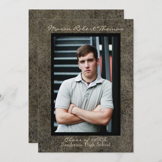 Bruin leder - Aankondiging van Afstuderen (Voorkant / Achterkant)