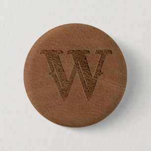 Bruin leder, gemonogd Initiaal Ronde Button 5,7 Cm