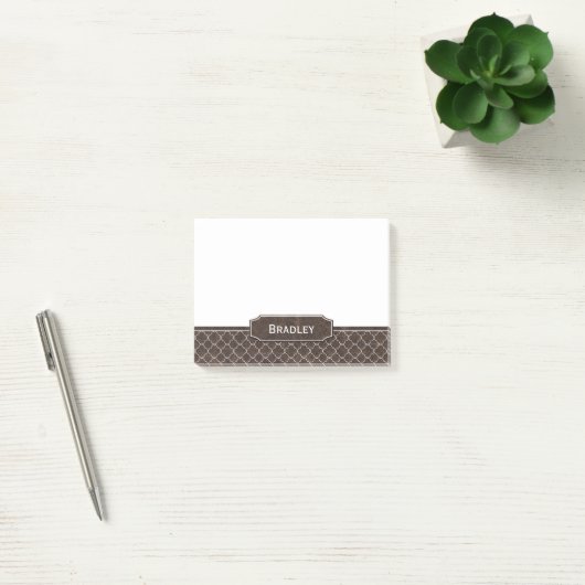 Bruin leder Kijk uit White Quatrefoil Monogram Post-it® Notes (Kantoor)