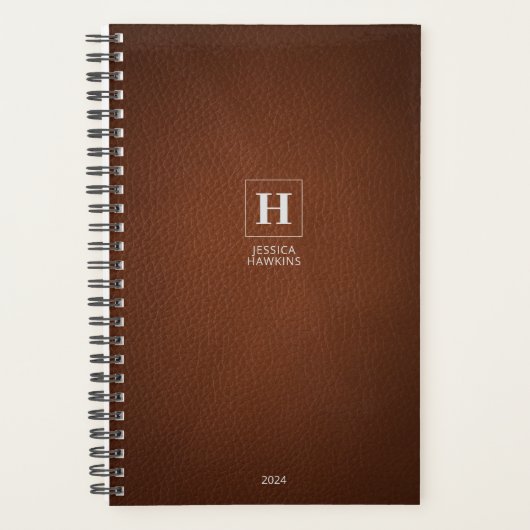 Bruin Leder Klassiek Monogram 202x Wekelijks Planner (Voorkant)
