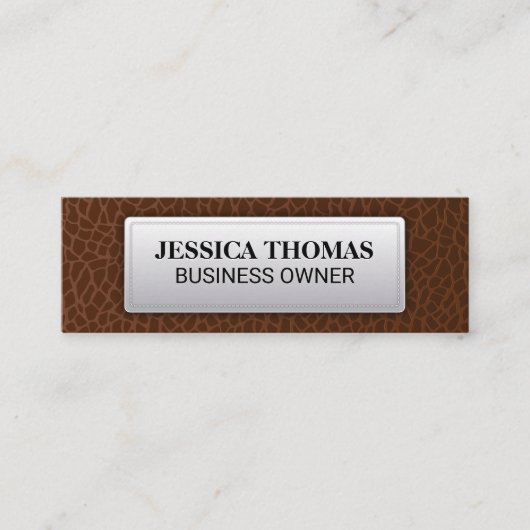 Bruin leder | Lederetiket met opschrift Mini Visitekaartje (Voorkant)