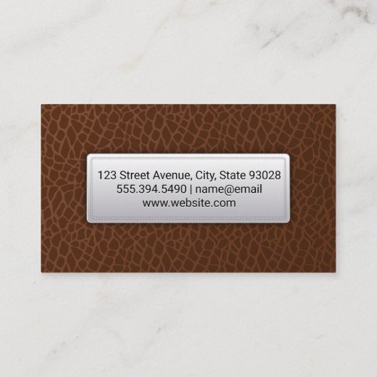 Bruin leder | Lederetiket met opschrift Visitekaartje (Achterkant)