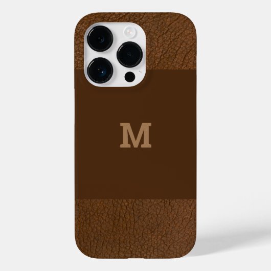 Bruin leder met klassieke monogram Case-Mate iPhone case (Achterkant)