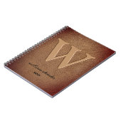 Bruin leder Rustisch monogram zwarte scriptnaam Notitieboek (Linkerzijde)
