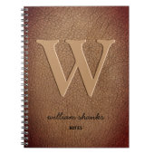 Bruin leder Rustisch monogram zwarte scriptnaam Notitieboek (Voorkant)