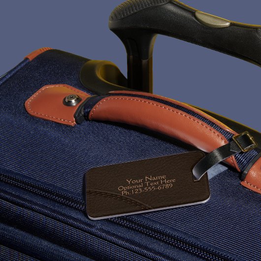 Bruin leder uit bruin faux bagagelabel