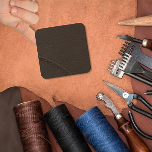 Bruin leder uit bruin faux vierkante sticker