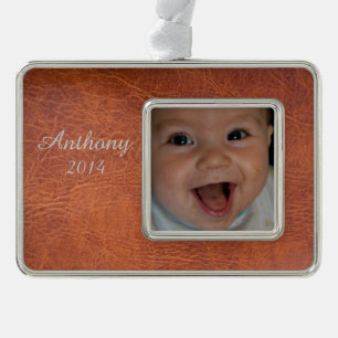 Bruin leder verzilverd kader ornament