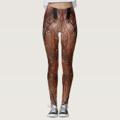 Bruin leder Viking Chest Armor Abstract Design Leggings (Voorkant)