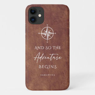  Bruin lederen avontuur gepersonaliseerd iPhone 11 Hoesje