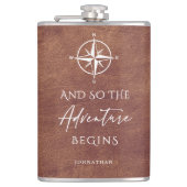 Bruin Lederen Avontuur Gepersonaliseerd Heupfles (Voorkant)