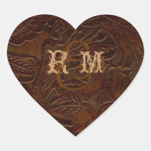 bruin lederen cowboylaarzen country bruiloft hart sticker
