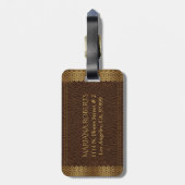 Bruin  lederen gouden rand bagagelabel (Achterkant verticaal)