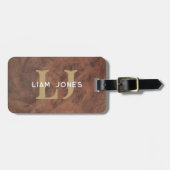 Bruin Lederen Initialen Monogrammed Modern  Bagagelabel (Voorkant horizontaal)