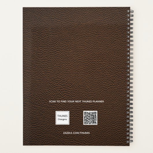 Bruin lederen monogram initialen naam 2026 planner (Achterkant)