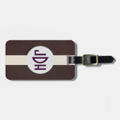 Bruin lederen patroon op maat gemaakt monogram bag bagagelabel (Voorkant horizontaal)