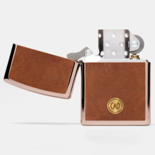 Bruin Lederen Print Goud Accent Monogram