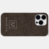Bruin lederen print monogram initiaal aangepaste n Case-Mate iPhone case (Achterkant (horizontaal))