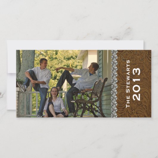 Bruin Lederen Strass Horizontale Fotokaart Feestdagenkaart (Voorkant)