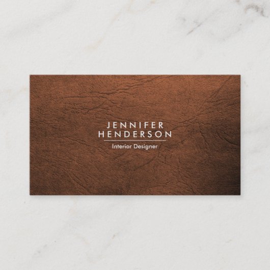 Bruin lederen textiel visitekaartje (Voorkant)