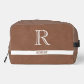 Bruin Lederen Textuur Trim Wit Monogram Naam Toilettasje (Achterkant)
